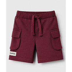 Bonfino 100% Cotton Knit Above Knee Length Cargo Shorts with Elasticated Pull Ons and Buddies Patch Pack of 3 in Maroon White