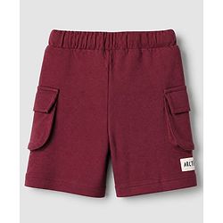 Bonfino 100% Cotton Knit Above Knee Length Cargo Shorts with Elasticated Pull Ons and Buddies Patch Pack of 3 in Maroon White