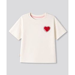 Bonfino 100% Cotton Knit Heart Printed Half Sleeves Oversized T-shirt & Pant Set- White & Light Pink