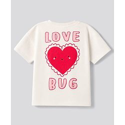 Bonfino 100% Cotton Knit Heart Printed Half Sleeves Oversized T-shirt & Pant Set- White & Light Pink