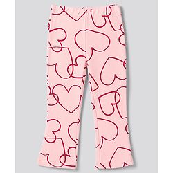 Bonfino 100% Cotton Knit Heart Printed Half Sleeves Oversized T-shirt & Pant Set- White & Light Pink