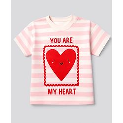 Bonfino 100% Cotton Knit Half Sleeves Oversized T-shirt & Pyjama Set With You Are My Heart Text Print - White & Light Pink