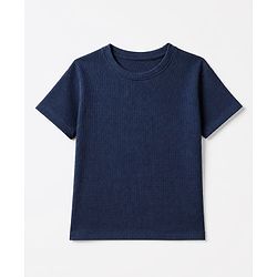 Bonfino 100% Cotton Waffle Knit Structure Fabric Oversized T-Shirt and Shorts Set - Navy Blue