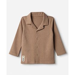 Bonfino Boys 100% Cotton Waffle Structure Fabric Solids Full Sleeves Front Open Shirt and Straight Pyjama Night Suit - Brown