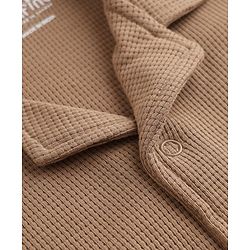 Bonfino Boys 100% Cotton Waffle Structure Fabric Solids Full Sleeves Front Open Shirt and Straight Pyjama Night Suit - Brown