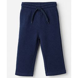 Bonfino 100% Cotton Waffle Knit Structure Fabric Solids Full Sleeves Front Open Shirt and Straight Pyjama Set - Navy Blue