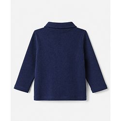 Bonfino 100% Cotton Waffle Knit Structure Fabric Solids Full Sleeves Front Open Shirt and Straight Pyjama Set - Navy Blue
