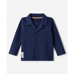 Bonfino 100% Cotton Waffle Knit Structure Fabric Solids Full Sleeves Front Open Shirt and Straight Pyjama Set - Navy Blue