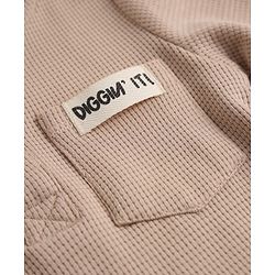 Bonfino 100% Cotton Waffle Structure Fabric Knit Solid Full Sleeves Henley Co-ord T-Shirt and Pajama Night Suit with Diggin It Patch - Beige
