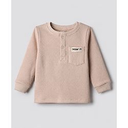 Bonfino 100% Cotton Waffle Structure Fabric Knit Solid Full Sleeves Henley Co-ord T-Shirt and Pajama Night Suit with Diggin It Patch - Beige