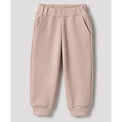 Bonfino 100% Cotton Waffle Structure Fabric Knit Solid Full Sleeves Henley Co-ord T-Shirt and Pajama Night Suit with Diggin It Patch - Beige