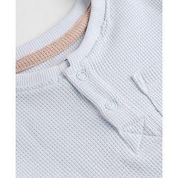 Bonfino 100% Cotton Waffle Structure Fabric Knit Solid Full Sleeves Henley T-Shirt and Pajama Night Suit - Light Blue