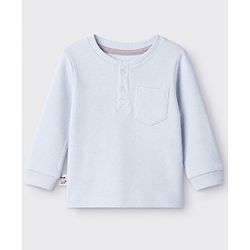 Bonfino 100% Cotton Waffle Structure Fabric Knit Solid Full Sleeves Henley T-Shirt and Pajama Night Suit - Light Blue