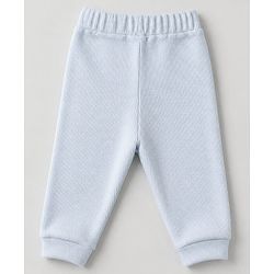 Bonfino 100% Cotton Waffle Structure Fabric Knit Solid Full Sleeves Henley T-Shirt and Pajama Night Suit - Light Blue