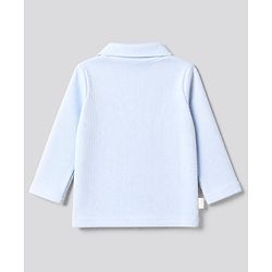Bonfino 100% Cotton Waffle Structure Fabric Solid Knit Full Sleeves Front Open Co-ord Shirt and Straight Pajama Night Suit - Light Blue