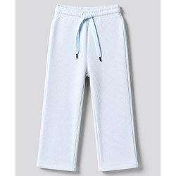 Bonfino 100% Cotton Waffle Structure Fabric Solid Knit Full Sleeves Front Open Co-ord Shirt and Straight Pajama Night Suit - Light Blue