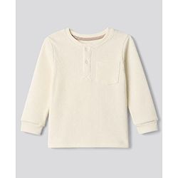 Bonfino 100% Cotton Waffle Knit Structure Fabric Solids Full Sleeves Henley T-Shirt and Solids Pyjama Set - Off White