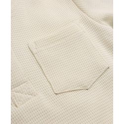 Bonfino 100% Cotton Waffle Knit Structure Fabric Solids Full Sleeves Henley T-Shirt and Solids Pyjama Set - Off White