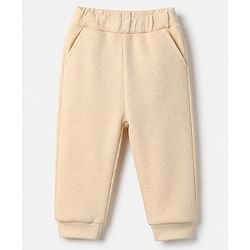Bonfino 100% Cotton Waffle Knit Structure Fabric Solids Full Sleeves Henley T-Shirt and Solids Pyjama Night Suit Set - Beige