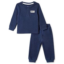Bonfino 100% Cotton Knit Full Sleeves T-Shirt & Pyjama Night Suit - Navy Blue