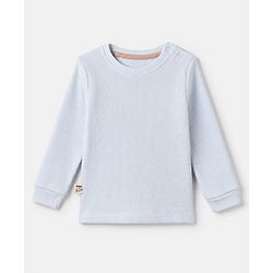 Bonfino 100% Cotton Waffle Knit Structure Fabric Solids Full Sleeves Crew Neck T-Shirt and Solids Pyjama Set - Light Blue