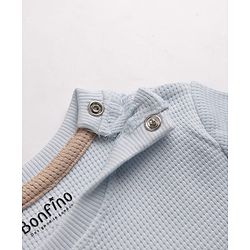 Bonfino 100% Cotton Waffle Knit Structure Fabric Solids Full Sleeves Crew Neck T-Shirt and Solids Pyjama Set - Light Blue