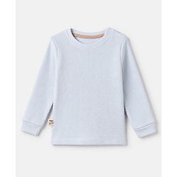 Bonfino 100% Cotton Waffle Knit Structure Fabric Solids Full Sleeves Crew Neck T-Shirt and Solids Pyjama Set - Light Blue