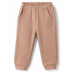 Bonfino 100% Cotton Waffle Structure Fabric Knit Solid Full Sleeves Crew Neck Co-ord T-Shirt and Pajama Night Suit with Diggin It Patch - Brown