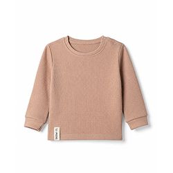 Bonfino 100% Cotton Waffle Structure Fabric Knit Solid Full Sleeves Crew Neck Co-ord T-Shirt and Pajama Night Suit with Diggin It Patch - Brown