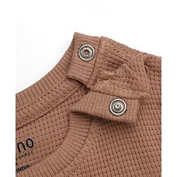 Bonfino 100% Cotton Waffle Structure Fabric Knit Solid Full Sleeves Crew Neck Co-ord T-Shirt and Pajama Night Suit with Diggin It Patch - Brown