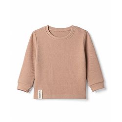 Bonfino 100% Cotton Waffle Structure Fabric Knit Solid Full Sleeves Crew Neck Co-ord T-Shirt and Pajama Night Suit with Diggin It Patch - Brown