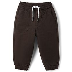 Bonfino Cotton Elastane Woven Full Length Solid Jogger in Brown