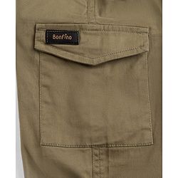Bonfino Cotton Elastane Woven Full Length Cargo Trousers - Olive Green