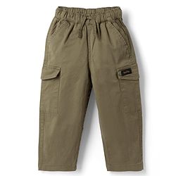Bonfino Cotton Elastane Woven Full Length Cargo Trousers - Olive Green