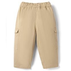 Bonfino Cotton Elastane Woven Full Length Wide Leg Cargo Trouser in Beige