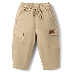 Bonfino Cotton Elastane Woven Full Length Wide Leg Cargo Trouser in Beige