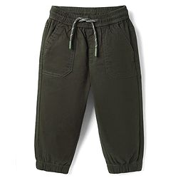 Bonfino Cotton Elastane Woven Full Length Jogger in Olive Green