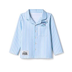 Bonfino Disney 100% Cotton Single Jersey Knit Front Open Half Sleeves Shirt & Pajama Night Suit with Stitch Graphic Print - Light Blue