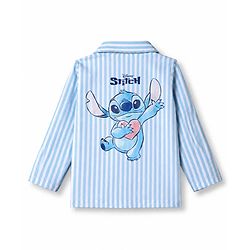 Bonfino Disney 100% Cotton Single Jersey Knit Front Open Half Sleeves Shirt & Pajama Night Suit with Stitch Graphic Print - Light Blue