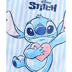 Bonfino Disney 100% Cotton Single Jersey Knit Front Open Half Sleeves Shirt & Pajama Night Suit with Stitch Graphic Print - Light Blue