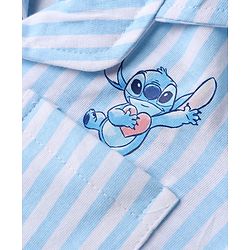 Bonfino Disney 100% Cotton Single Jersey Knit Front Open Half Sleeves Shirt & Pajama Night Suit with Stitch Graphic Print - Light Blue