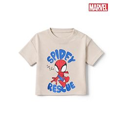 Bonfino Marvel 100% Cotton Interlock Knit T-Shirt with Half Sleeves and Spiderman Graphic Print - Offwhite