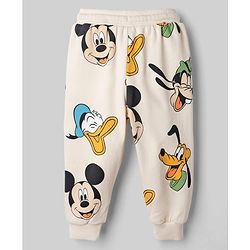 Bonfino Disney 100% Cotton Fleece Knit Full Sleeves Sweatshirt and Jogger with Mickey Mouse & Friends Characters Print - Off White
