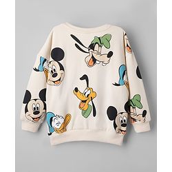 Bonfino Disney 100% Cotton Fleece Knit Full Sleeves Sweatshirt and Jogger with Mickey Mouse & Friends Characters Print - Off White