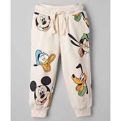 Bonfino Disney 100% Cotton Fleece Knit Full Sleeves Sweatshirt and Jogger with Mickey Mouse & Friends Characters Print - Off White