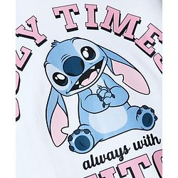 Bonfino Disney Single Jersey Knit Full Sleeves T-Shirt & Striped Pyjama Night Suit with Stitch Graphics - White