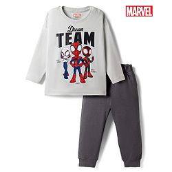 Bonfino Marvel Interlock Knit Full Sleeves T-Shirt & Pyjama Night Suit with Spider Man Graphics - Grey