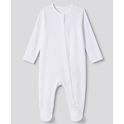 Bonfino 100% Cotton Pointelle Knit Full Sleeves Solid Sleep Suits - White Peach Lavender