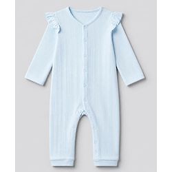 Bonfino Elastane Knit Full Sleeves Solid Sleepsuit Pack of 2 - White & Light Blue
