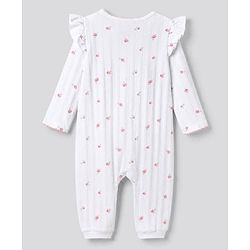 Bonfino 100% Cotton Elastane Knit Full Sleeves Floral Printed Romper - White